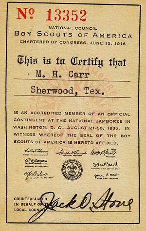 Official Certificate of M. H. Carr